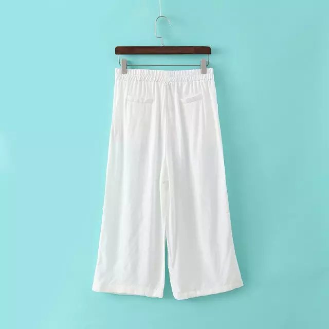ZI14 Fashion Women Elegant Cotton Linen Elastic Waist Tunic Wide Leg Capris Cozy Loose Pockets Casual Plus Size brand Pants