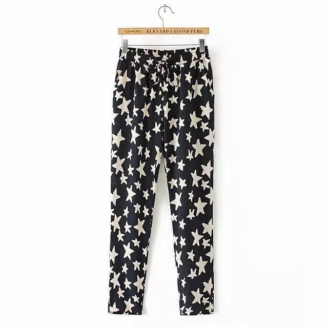 RMG03 Fashion women Elegant Five-pointed star printed Elastic waist Drawstring trousers pockets Plus Size brand designer pants