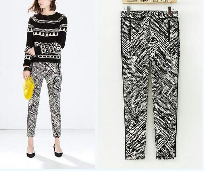 03JQ02 Fashion women's Elegant Contrast color print suit pants leisure pants pockets slim trousers brand designer pants