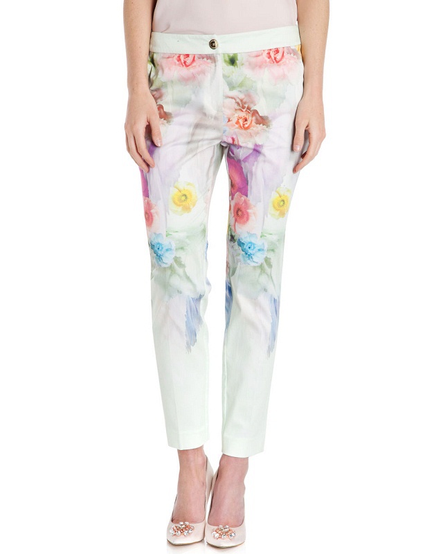 03TH24 Fashion women's Elegant floral print suit pants leisure pants pockets slim trousers brand designer pants