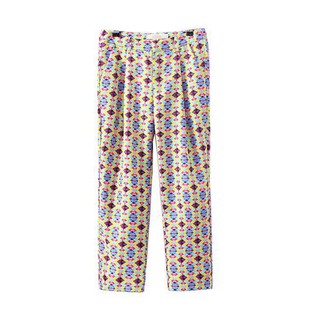 03QI02 Fashion women's Elegant geometric pattern suit pants harem pants pockets slim trousers brand designer pants