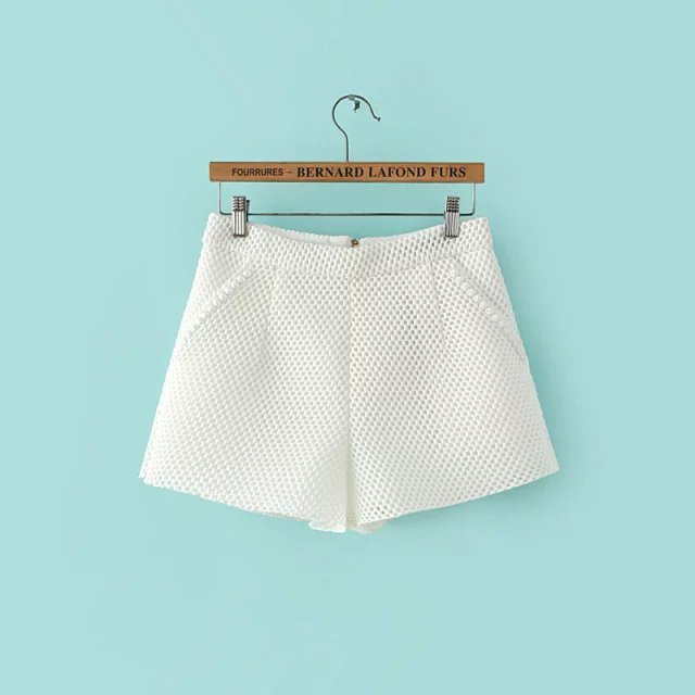 FA02 Summer Fashion Women elegant Mesh Hollow out shorts Zipper pocket casual quality brand designer Plus Size shorts