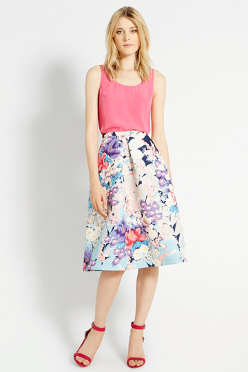 TH16 Fashion Women Elegant floral print skirts vintage pleated Skirts casual slim brand designer skirts