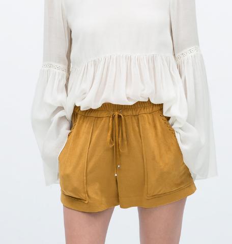 HY26 Fashion Summer Women Suede Leather Elastic Waist Tunic Drawstring Pocket Casual Brand Shorts