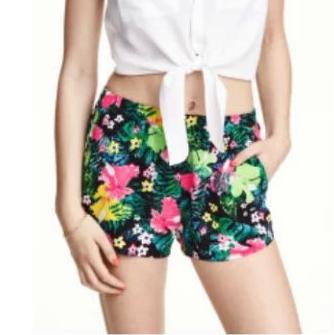 XYY56 Fashion Summer Women Elegant Rayon floral print Elastic Waist Tunic pocket casual brand design shorts