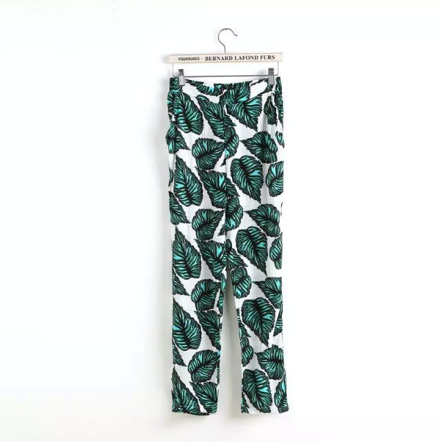 XZ104 Fashion Women Elegant Cotton Linen Tree Print Trousers Elastic Waist Tunic Vintage Pocket Casual green brand Pants