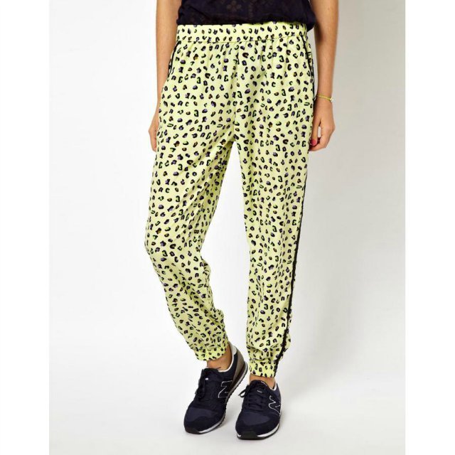 FH14 Fashion women's Elegant sports Chiffon Leopard Print pocket elastic waist trousers casual loose brand design
