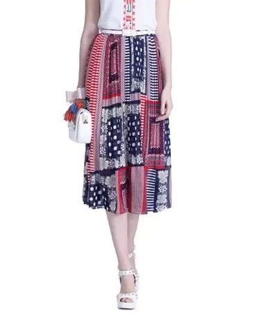 CH04 Fashion Women Elegant totem floral print pleated skirts vintage work wear Skirts casual slim brand skirts