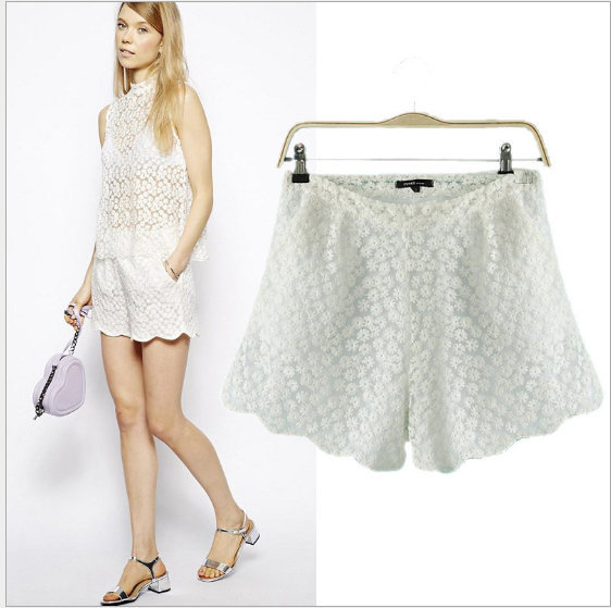 03A274 New Fashion Ladies' elegant cotton sun lace flower shorts side zipper casual Slim brand designer shorts