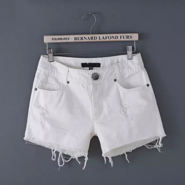 XZ103 Fashion Summer Women Elegant Denim White Frayed Hole Zipper pocket quality Casual brand Shorts
