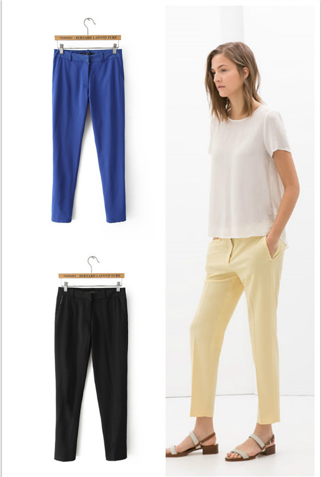 FH12 New Fashion women's Elegant Candy Color pants zipper pockets pant casual brand design