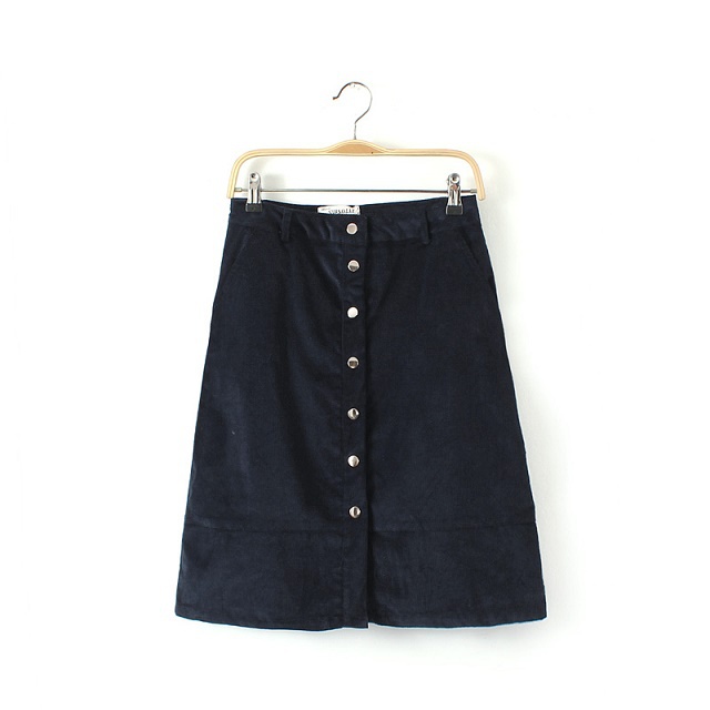 LE05 Summer Fashion Cotton Autumn Women pocket Button A-Line skirt Casual brand Quality Skirts