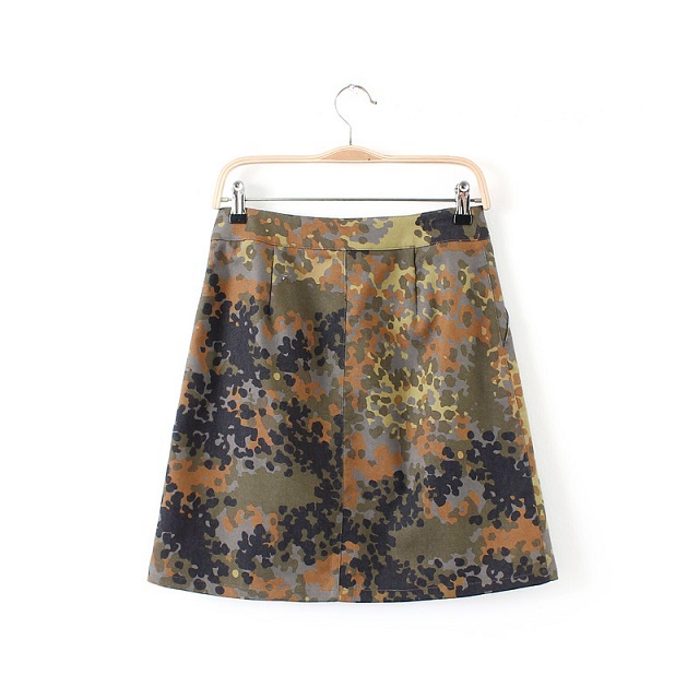 LE02 Summer Fashion Women Denim Camouflage Print pocket Button A-Line skirt Casual brand Quality Skirts