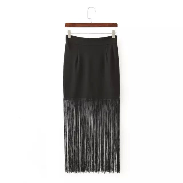 XL49 New Summer Fashion Women Tassel Elastic Waist Tunic black Skirt Casual brand Quality skirts