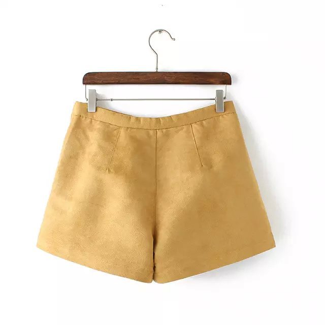 Az33 Fashion Summer Women Sexy Faux Suede Zipper Pocket Shorts Casual Slim Brand Female Short Femme Cintura Alta