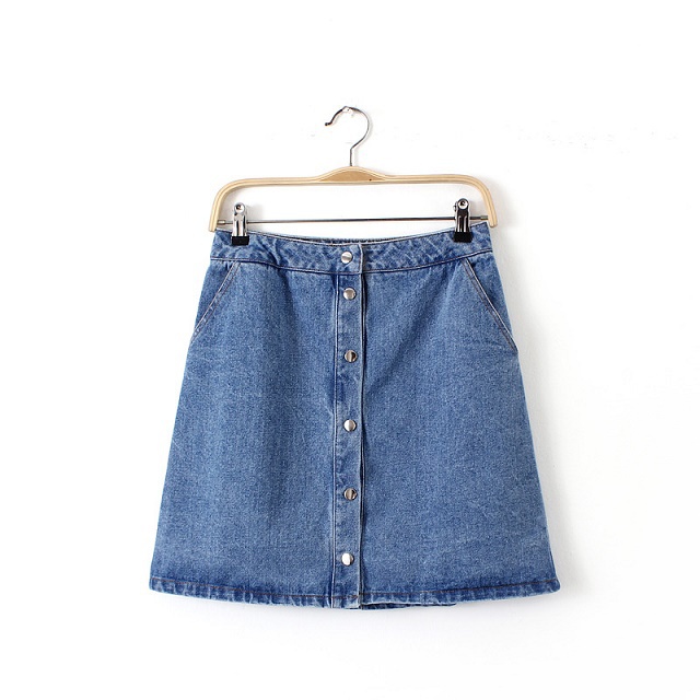 LE04 Summer Fashion Women Denim Light Blue pocket Button A-Line Packet Buttock skirt Casual brand Quality Skirts