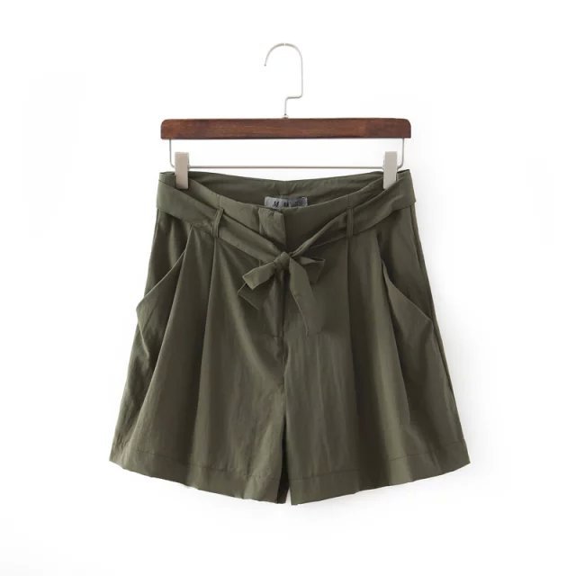 Lj24 Fashion Summer Ladies Elegant Sashes Pocket Dark Green Skirt Shorts For Women Casual Brand Female Short Feminino Mujer