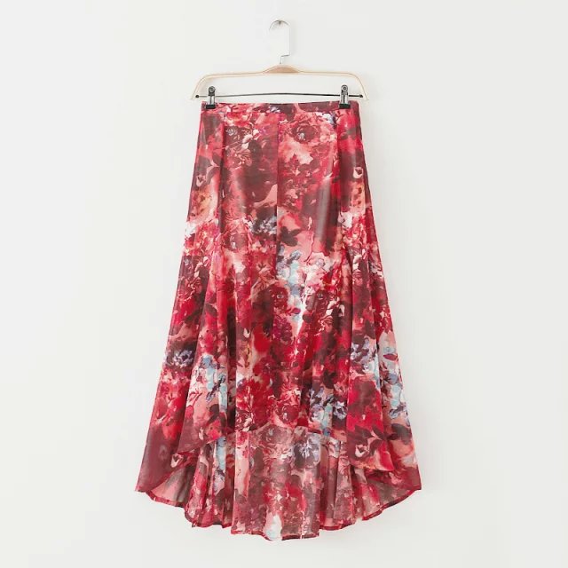 XIC22 Summer Fashion Women Pleated floral print Side Open Skirt Irregular Casual Plus Size brand Quality skirts