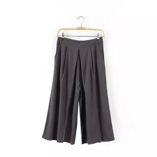 CC24 Fashion women's Elegant Linen Elastic Waist Wide Leg Capris cozy loose pockets casual brand pants