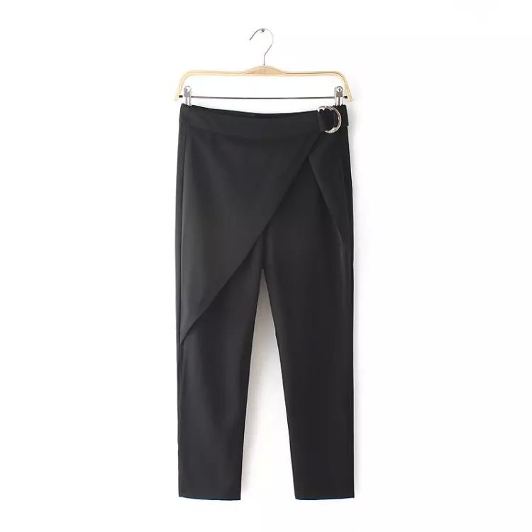 Ha01 Fashion Ladies Elegant Cross Black Trousers Zipper Pocket Black Casual Brand Design Harem Pants For Women Pantalones