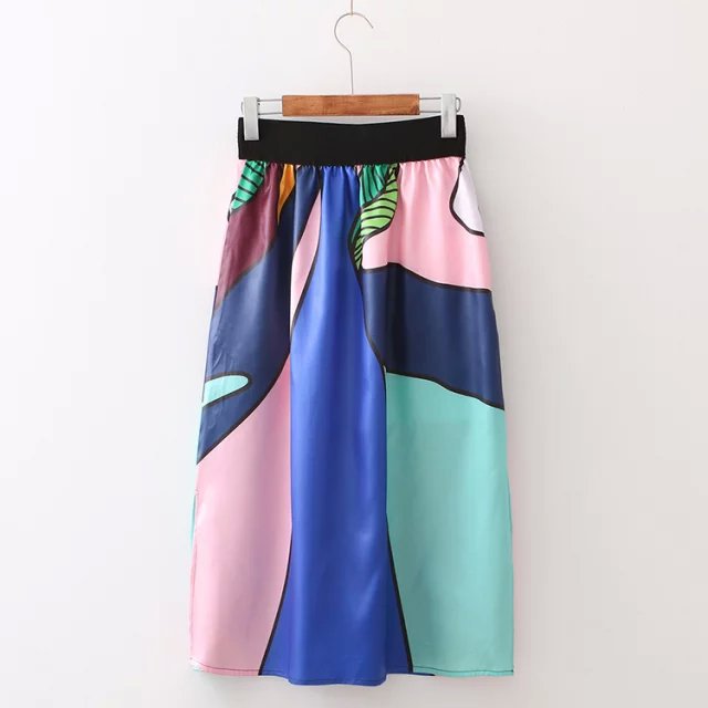 2Q14 Fashion Women Vintage Floral Print Maxi Pleated Skirts Long Retro Casual Saia Longa Female