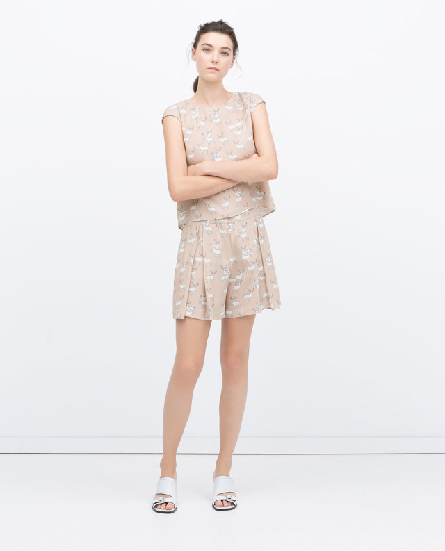 Ds55 Fashion Summer Women Elegant Animal Deer Print Skirt Shorts Pocket Casual Loose Brand Mini Short Feminino Female