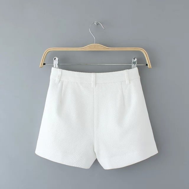 RG23 Fashion Ladies' elegant zipper pocket white shorts work wear office lady quality casual slim shorts