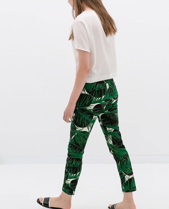 XC Fashion women green leaves print pants cozy trouses zipper pencil pants casual slim brand designer pants