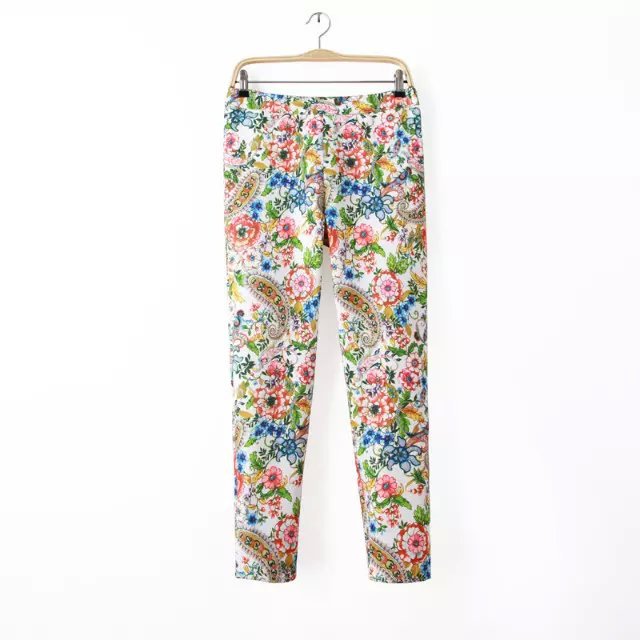 OZ51 Fashion Ladies Elegant Floral Printed Zipper Trousers Pockets Brand Mid Pencil Pants Women Summer Female Casual Pant