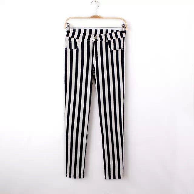 XC24 Fashion women Elegant Stripe Print pockets trousers Plus Size pencil pants casual slim brand design