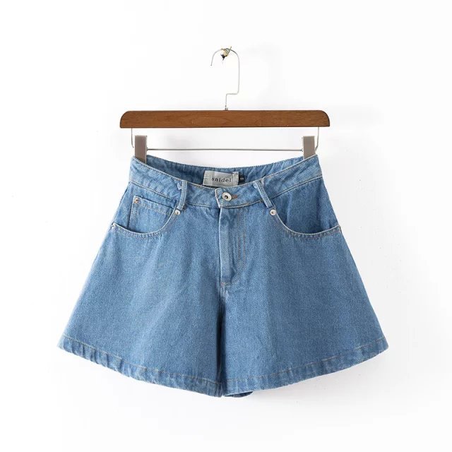XD82 Fashion Summer Women Denim Blue Zipper pocket Casual loose Plus Size brand design Flare Shorts