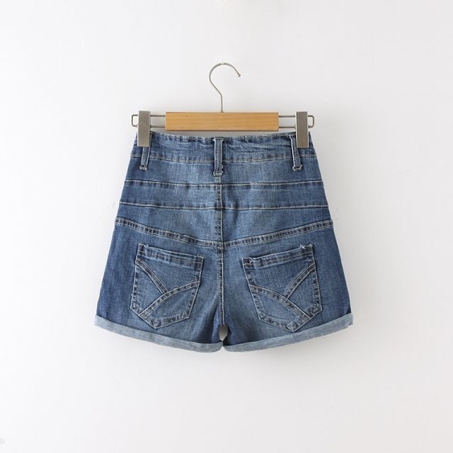 WS16 Summer New Fashion Women Vintage High waist Denim blue 3 button Pocket Casual Plus Size Jeans Shorts