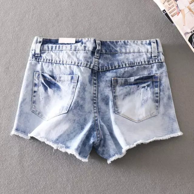 WS01 Fashion Women Vintage Denim blue hole Pocket Zipper Distrressed Casual Jeans Shorts