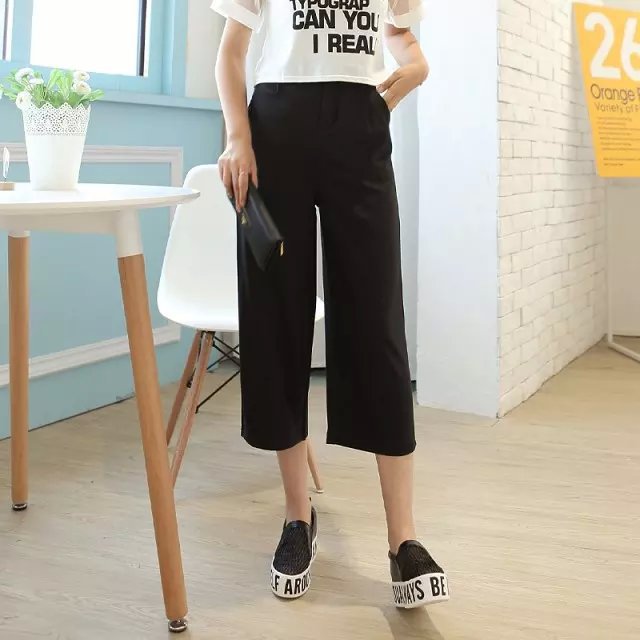 ZI14 Fashion Women Elegant Cotton Linen Elastic Waist Tunic Wide Leg Capris Cozy Loose Pockets Casual Plus Size brand Pants