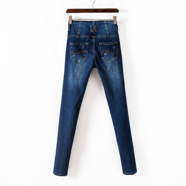 WS14 New Fashion Women Elegant High Waist Blue Denim jeans trousers 4 button zipper pockets Casual slim brand design pants