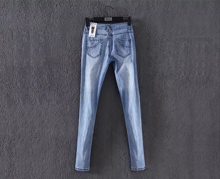WS10 New Fashion Women Elegant holes Blue Denim jeans trousers zipper pockets Casual slim brand design pants