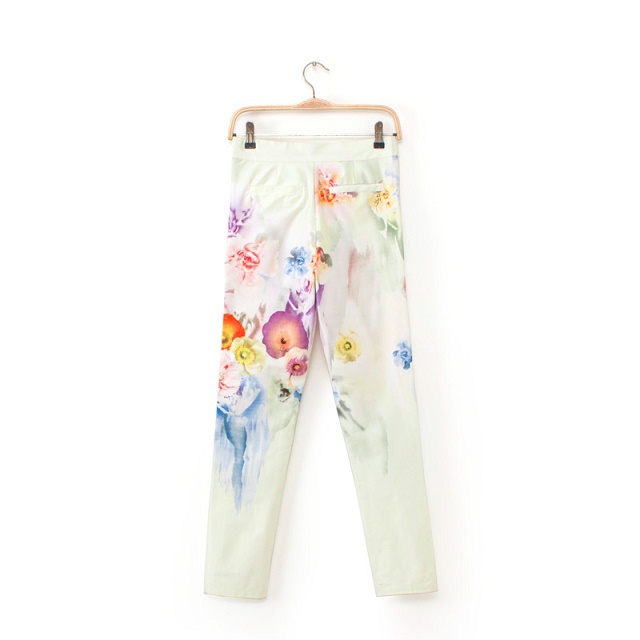 03TH24 Fashion women's Elegant floral print suit pants leisure pants pockets slim trousers brand designer pants