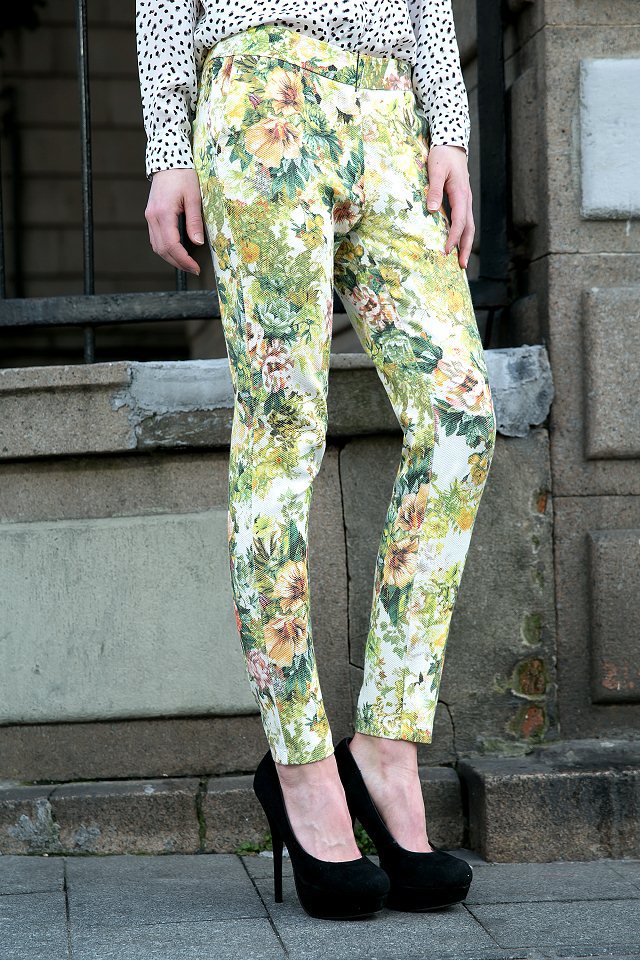 03L02 Fashion women Elegant floral print pants leisure pants pockets slim trousers brand designer pants