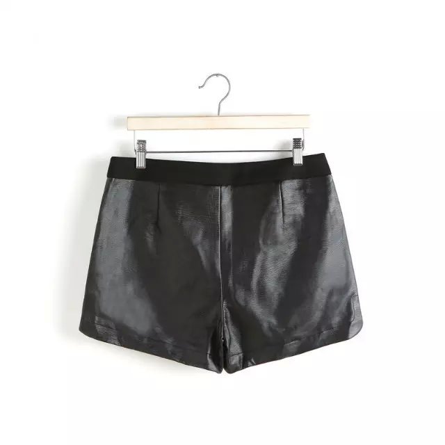 XZ95 Fashion Summer Women Elegant PU Leather Patchwork Knitting Zipper pocket quality Casual black brand designer Shorts