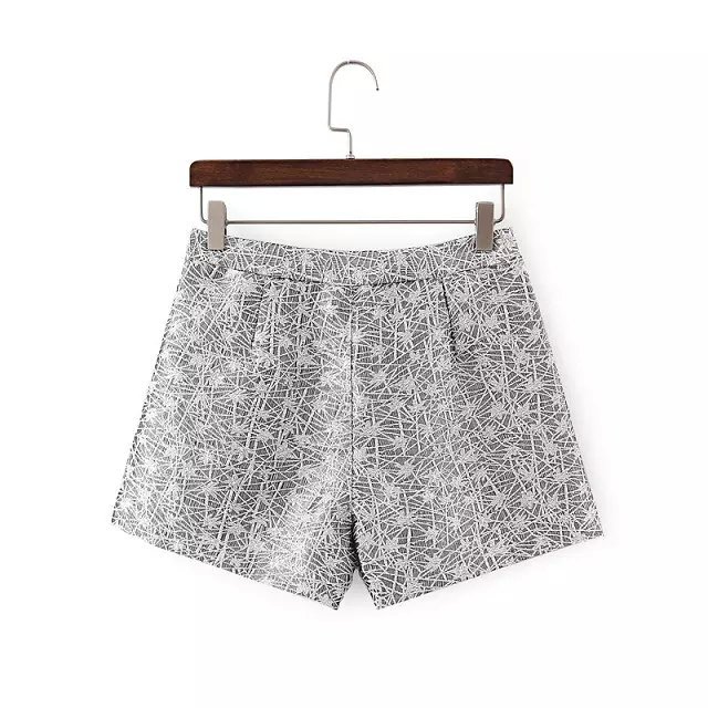 DT20 Fashion Ladies Elegant Silver Floral Jacquard casual brand Short design zipper pocket loose shorts