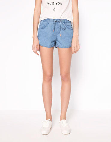 XC03 Fashion Summer Women Blue Elastic Waist Pocket Shorts Casual Slim Brand design Shorts