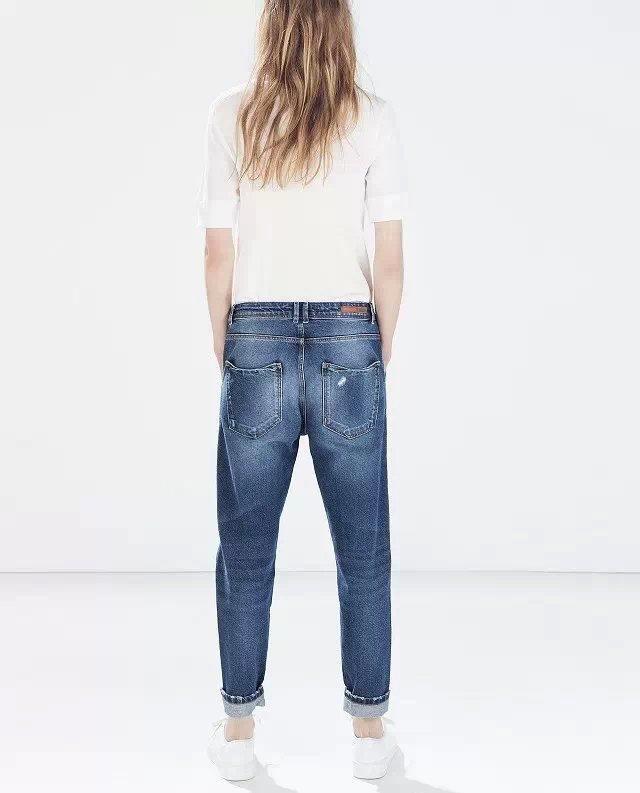 XC25 Fashion Women elegant classic holes Blue Denim jeans trouses zipper pockets skinny pants casual slim brand design