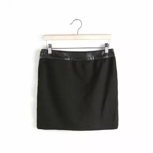 XZ96 Summer Fashion Women Rivet Side Zipper PU Leather patchwork knitting skirt Casual black brand Quality Skirts