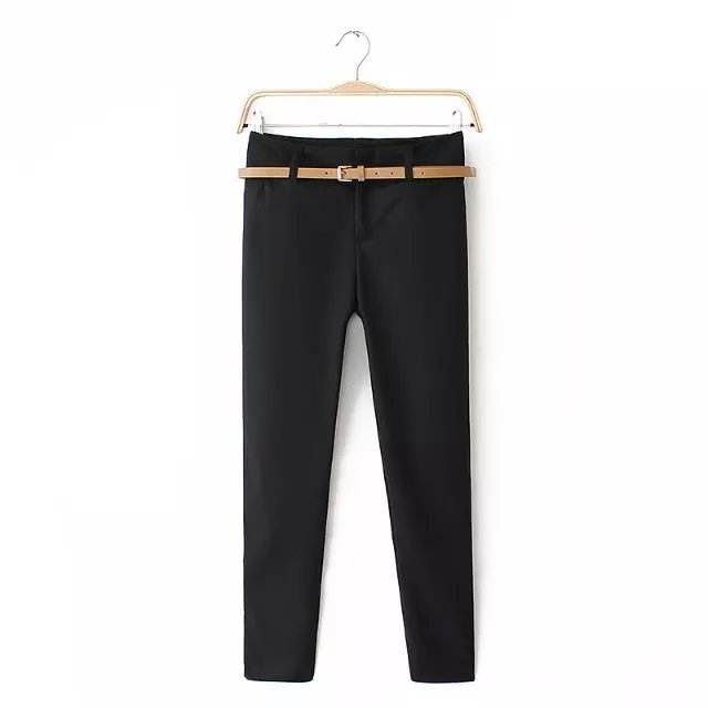AZ01 Fashion women Elegant basic Stretch suit pants with belt leisure pants pockets slim look trousers brand designer pants