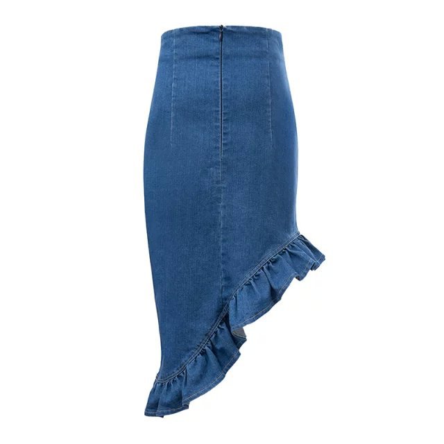 Xd20 Fashion Summer Women Blue Denim Mini Skirt Trumpet Mermaid Casual Empire Slim Short Ladies Skirts Saia Feminina