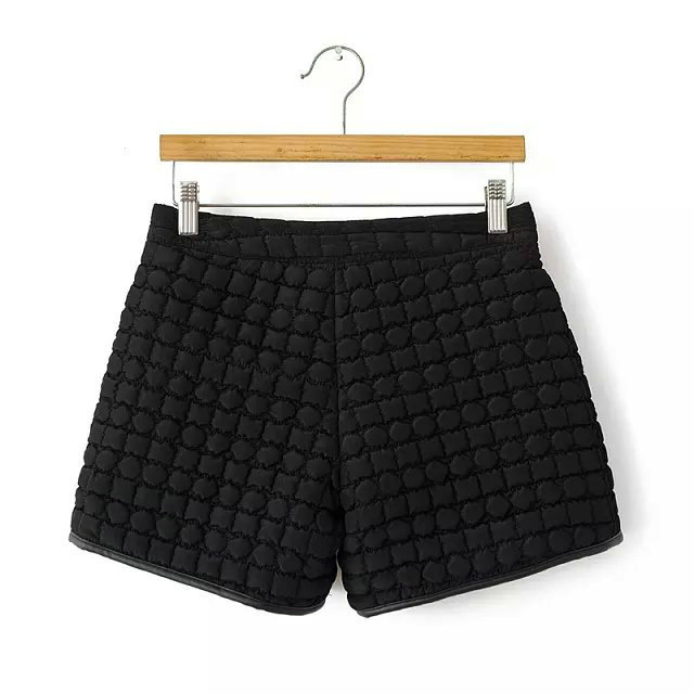 03SY20 fashion Lady Elegant zipper pockets black cotton shorts quality pu leather spliced girl's shorts casual Slim brand
