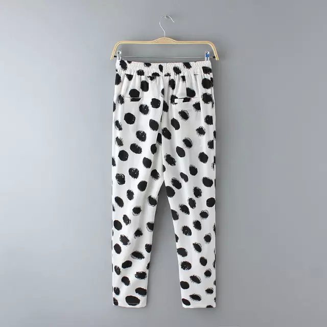 AZ52 Fashion Women Elegant Polka Dot Elastic Waist Tunic Drawstring trousers Pockets brand designer white Pants