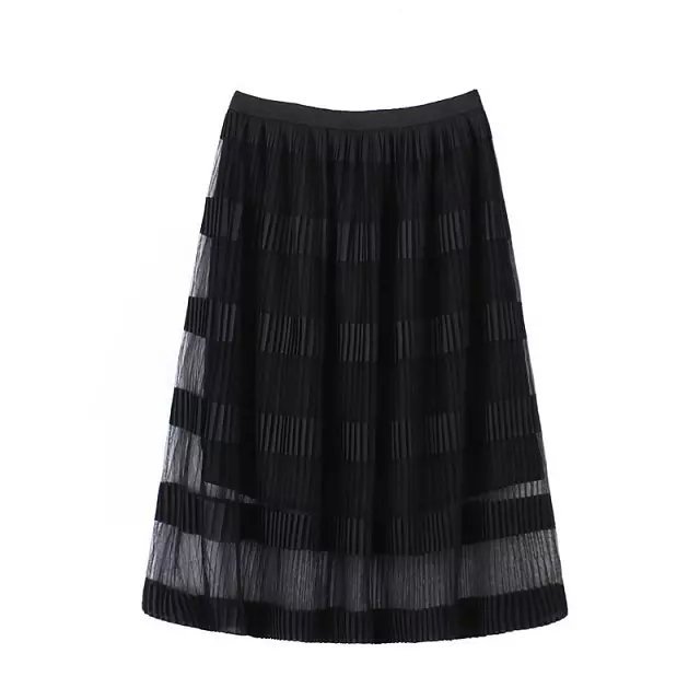 QI23 Fashion Women Elegant Pleated black Mini skirts Elastic Waist Tunic vintage zipper Casual brand Skirt