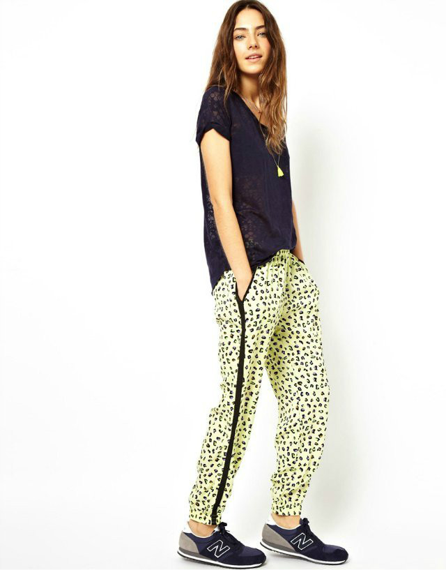 FH14 Fashion women's Elegant sports Chiffon Leopard Print pocket elastic waist trousers casual loose brand design
