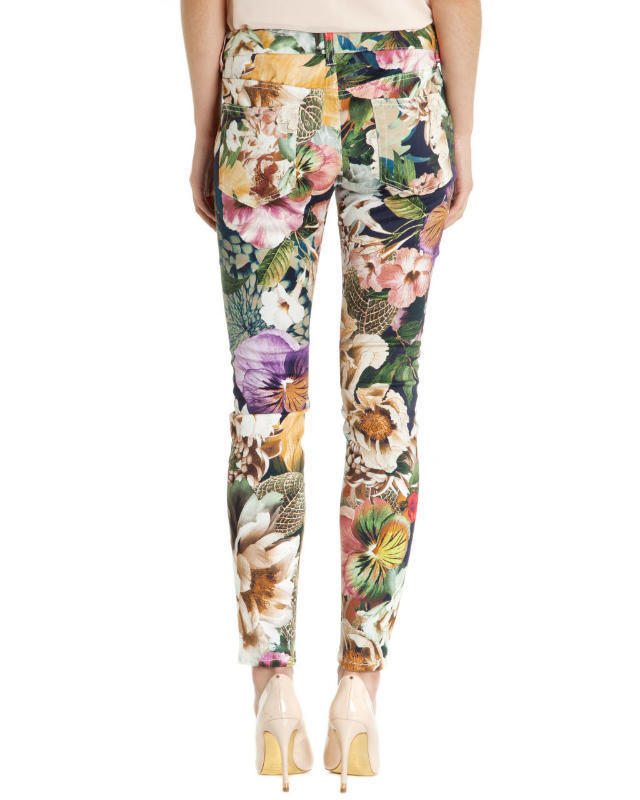 03TH23 Fashion women's Elegant Floral print stretch skinny trousers casual slim zipper pencil pants brand designer pants